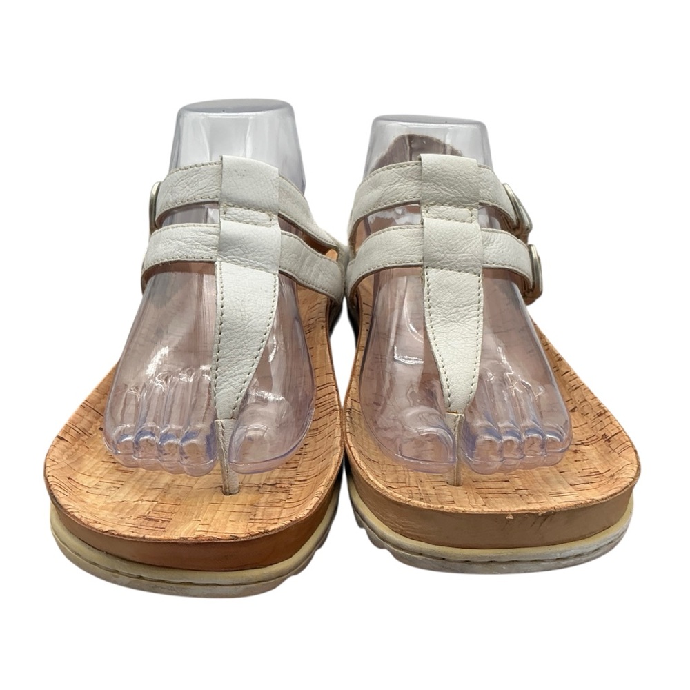 Born White Leather Cork-Effect Thong Sandals